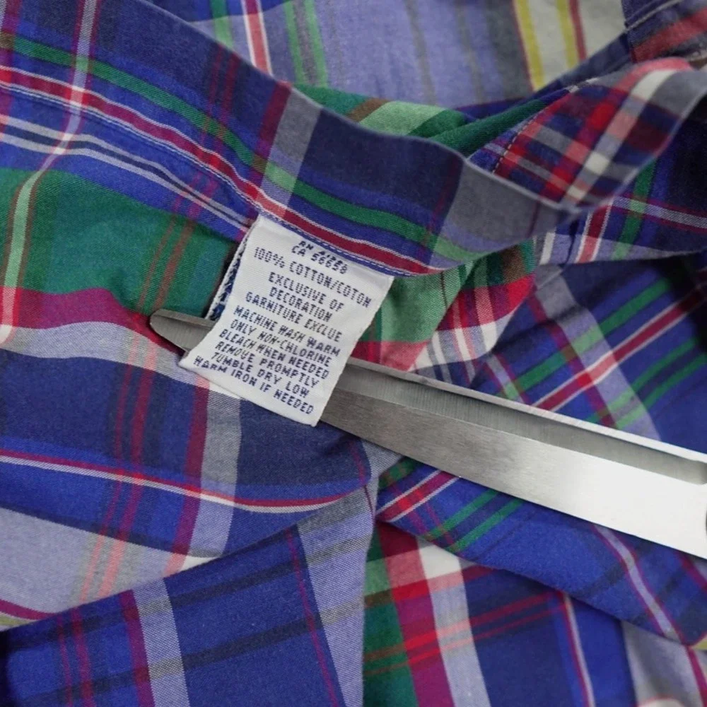 Ralph Lauren Plaid Button Down Shirt Mens XL Blue‎ Custom Fit Preppy Red Pony